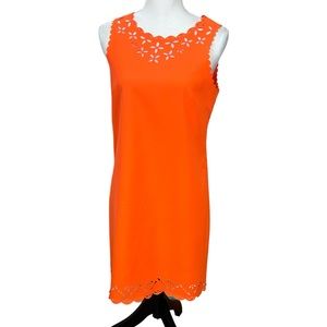 J. Crew bright orange shift dress laser cut